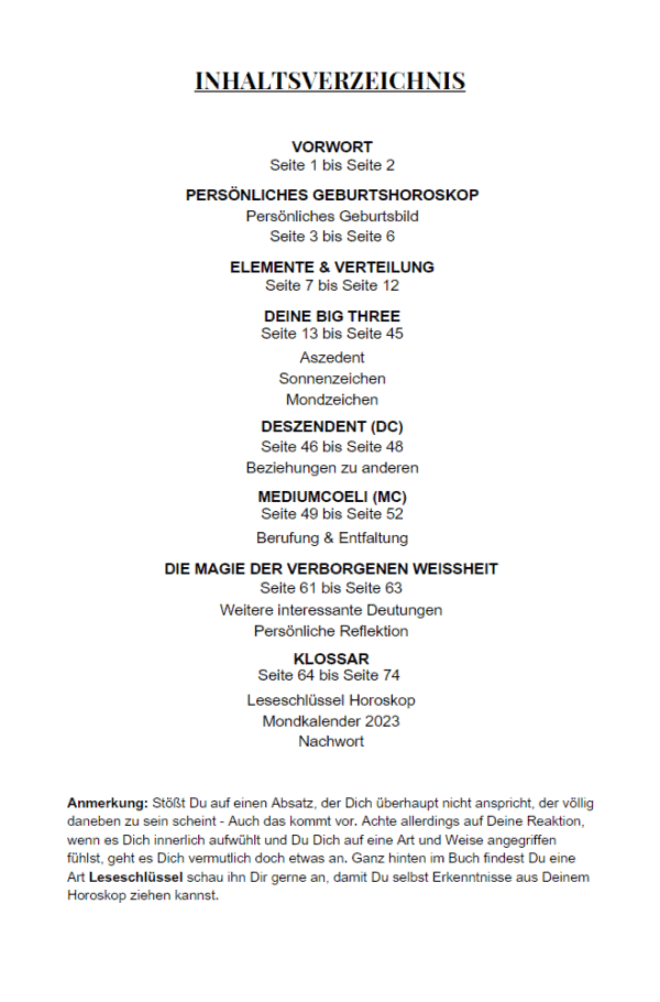 Geburtshoroskop Journal Buchvorschau